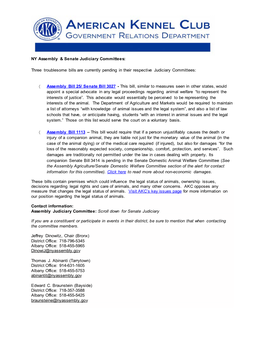 NY Assembly & Senate Judiciary Committees: Three Troublesome Bills Are Currently Pending in Their Respective Judiciary Commi