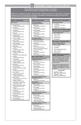 Sample Ballot - August 7, 2018 Primary Election