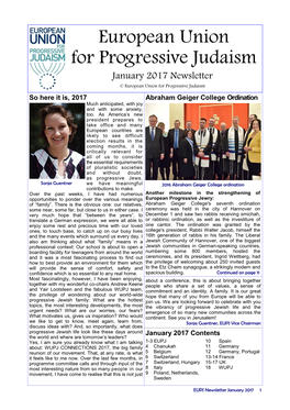 European Union for Progressive Judaism January 2017 Newsletter