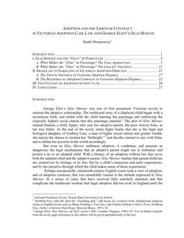 Adoption and the Limits of Contract in Victorian Adoption Case Law and George Eliot’S Silas Marner