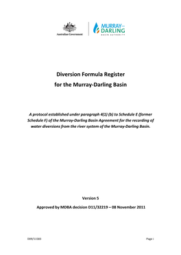 Diversion Formula Register for MDBA