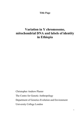 Variation in Y Chromosome, Mitochondrial DNA and Labels of Identity in Ethiopia