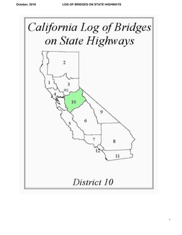 Log of Bridges on State Highways October, 2018 DISTRICT 10 10-SJ-004