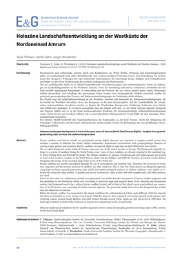 Holozäne Landschaftsentwicklung an Der Westküste Der Nordseeinsel Amrum