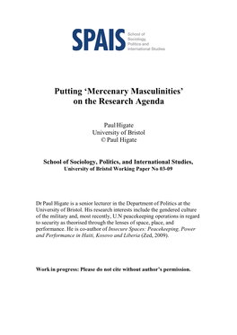 Putting 'Mercenary Masculinities' on the Research Agenda