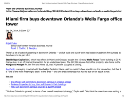 Miami Firm Buys Downtown Orlando's Wells Fargo Office Tower