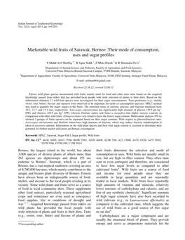 Marketable Wild Fruits of Sarawak, Borneo: Their Mode of Consumption, Uses and Sugar Profiles