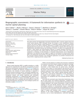 Biogeographic Assessments a Framework for Information Synthesis