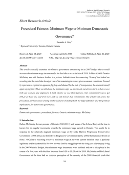 Short Research Article Procedural Fairness: Minimum Wage Or