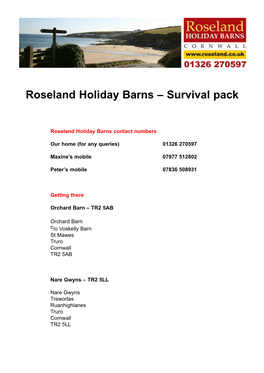 Roseland Holiday Barns – Survival Pack