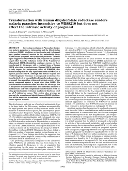 Transformation with Human Dihydrofolate Reductase Renders Malaria Parasites Insensitive to WR99210 but Does Not Affect the Intrinsic Activity of Proguanil