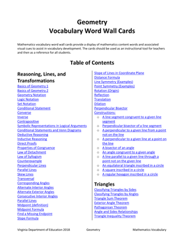 Geometry Vocabulary Word Wall Cards