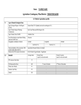 State: TAMILNADU Agriculture Contingency Plan District: THOOTHUKODI