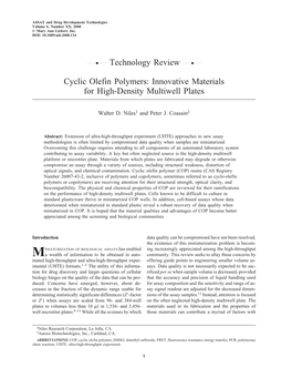 Cyclic Olefin Polymers: Innovative Materials for High-Density Multiwell Plates