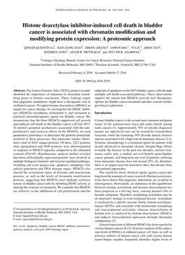 Histone Deacetylase Inhibitor-Induced Cell Death in Bladder Cancer Is Associated with Chromatin Modification and Modifying Protein Expression: a Proteomic Approach