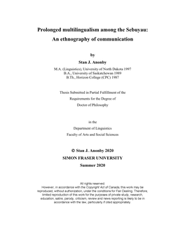 Prolonged Multilingualism Among the Sebuyau: an Ethnography of Communication