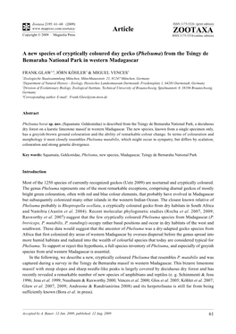 Zootaxa, a New Species of Cryptically Coloured Day Gecko (Phelsuma)