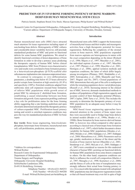 DERIVED HUMAN MESENCHYMAL STEM CELLS Patricia Janicki, Stephane Boeuf, Eric Steck, Marcus Egermann, Philip Kasten§ and Wiltrud Richter*