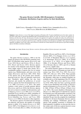 Hymenoptera: Formicidae) in Romania: Distribution of Species and Key for Their Identification