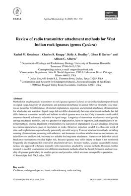 Review of Radio Transmitter Attachment Methods for West Indian Rock Iguanas (Genus Cyclura)