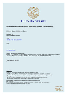 Measurements of Stellar Magnetic Fields Using Synthetic Spectrum Fitting