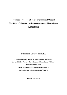 International Order? the West, China and the Democratization of Post-Soviet Kazakhstan