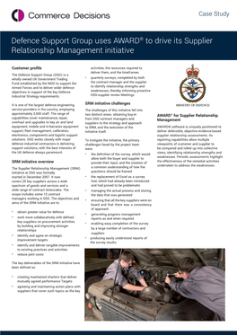Defence Support Group Uses AWARD® to Drive Its Supplier Relationship Management Initiative