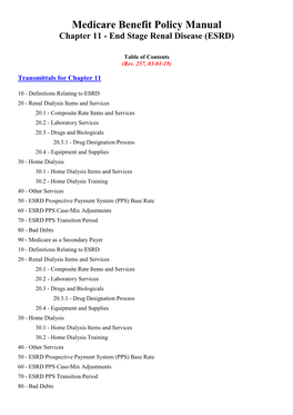 Medicare Benefit Policy Manual, Chapter 11, End Stage Renal Dialysis