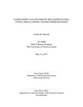 Compulsory Vaccination in the United States: Ethics, Regulations, and Recommendations