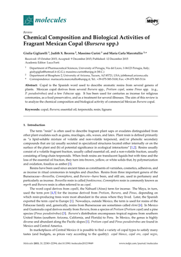 Chemical Composition and Biological Activities of Fragrant Mexican Copal (Bursera Spp.)