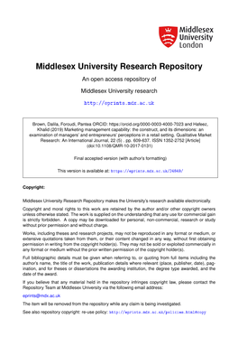 Middlesex University Research Repository an Open Access Repository Of