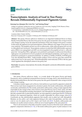 Transcriptomic Analysis of Leaf in Tree Peony Reveals Differentially Expressed Pigments Genes