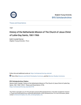 History of the Netherlands Mission of the Church of Jesus Christ of Latter-Day Saints, 1861-1966
