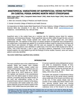 Anatomical Variations of Superficial Veins Pattern in Cubital Fossa Among North West Ethiopians