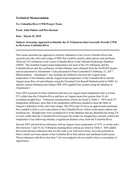 Screening Approach to Identify the 23 Tributaries That Currently Provide CWR in the Lower Columbia River