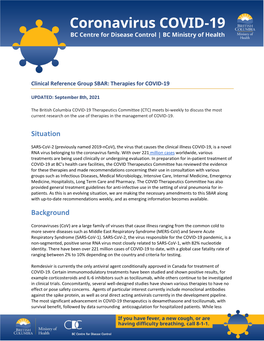 Clinical Reference Group SBAR: Therapies for COVID-19