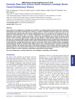 Article Genomic Data from Extinct North American Camelops Revise