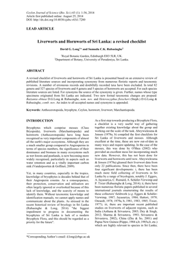 Liverworts and Hornworts of Sri Lanka: a Revised Checklist