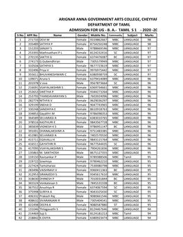 Tamil Admission for Ug - B