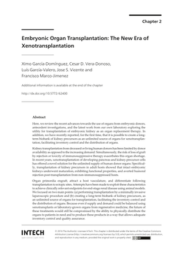 Embryonic Organ Transplantation: the New Era of Xenotransplantation