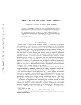 A Zeta Function for Multicomplex Algebra