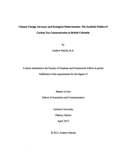 Climate Change Advocacy and Ecological Modernization: the Symbolic Politics Of