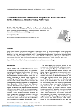 Neotectonic Evolution and Sediment Budget of the Meuse Catchment in the Ardennes and the Roer Valley Rift System