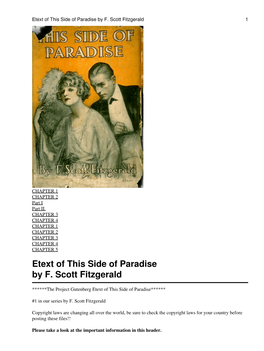 Etext of This Side of Paradise by F. Scott Fitzgerald 1
