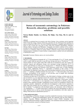 Status of Taxonomic Entomology in Pakistan