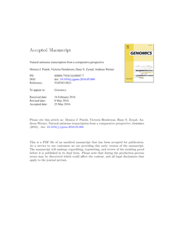 Natural Antisense Transcription from a Comparative Perspective