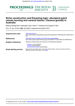 Niche Construction and Dreaming Logic: Aboriginal Patch Mosaic Burning and Varanid Lizards ( Varanus Gouldii) in Australia