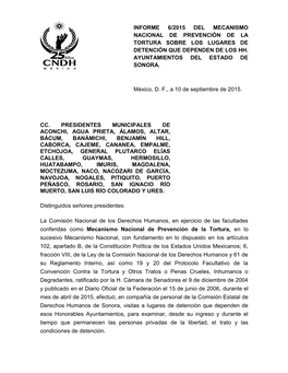 Informe 6/2015 Del Mecanismo Nacional De Prevención De La Tortura Sobre Los Lugares De Detención Que Dependen De Los Hh