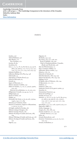 Cambridge University Press 978-1-108-47451-1 — the Cambridge Companion to the Literature of the Crusades Edited by Anthony Bale Index More Information 271