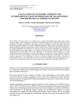 Calculation of Economic Viability and Environmental Costs of Photovoltaic Solar Energy for the Brazilian Northeast Region